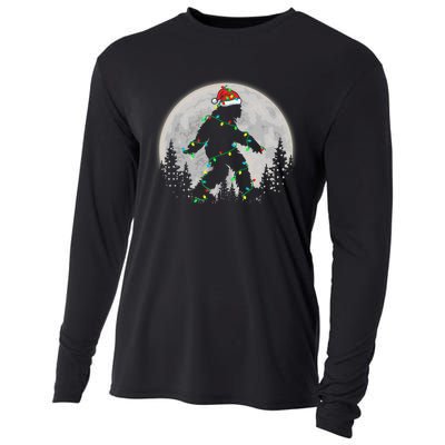 Bigfoot Santa Christmas Tree Lights Funny Xmas Sasquatch Cooling Performance Long Sleeve Crew