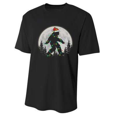 Bigfoot Santa Christmas Tree Lights Funny Xmas Sasquatch Performance Sprint T-Shirt