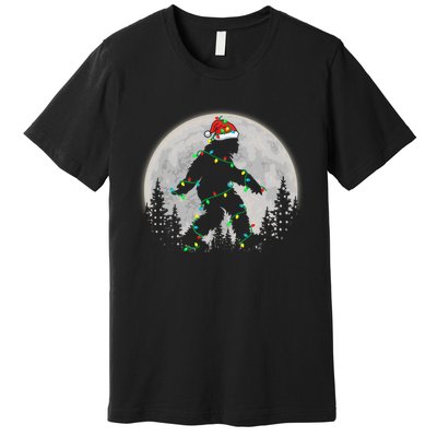 Bigfoot Santa Christmas Tree Lights Funny Xmas Sasquatch Premium T-Shirt