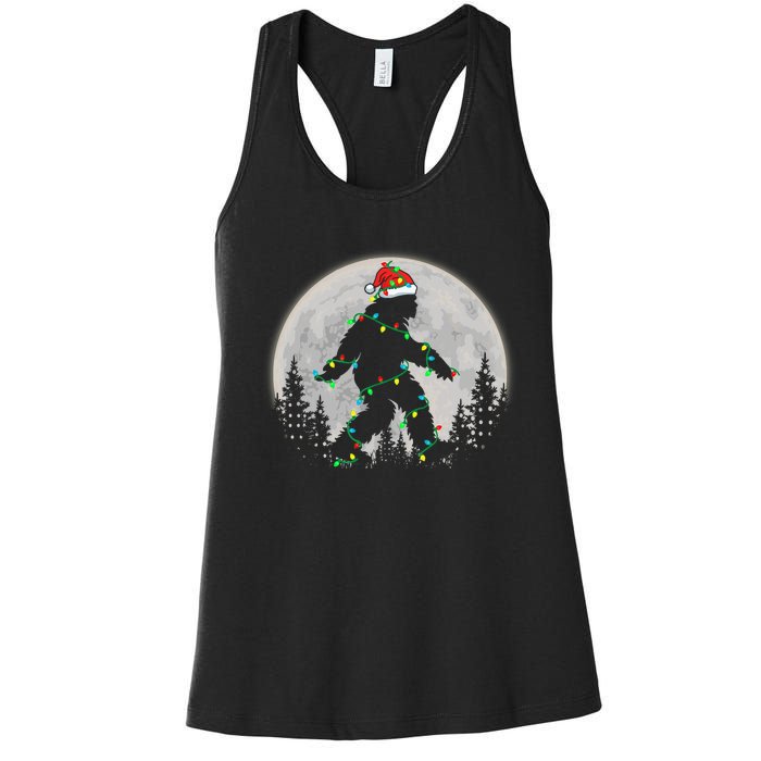 Bigfoot Santa Christmas Tree Lights Funny Xmas Sasquatch Women's Racerback Tank