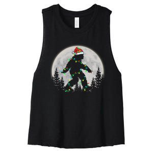 Bigfoot Santa Christmas Tree Lights Funny Xmas Sasquatch Women's Racerback Cropped Tank