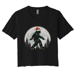 Bigfoot Santa Christmas Tree Lights Funny Xmas Sasquatch Women's Crop Top Tee