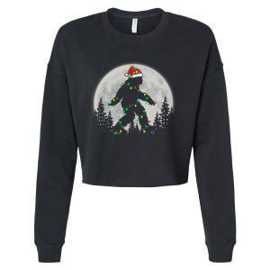 Bigfoot Santa Christmas Tree Lights Funny Xmas Sasquatch Cropped Pullover Crew