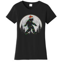 Bigfoot Santa Christmas Tree Lights Funny Xmas Sasquatch Women's T-Shirt