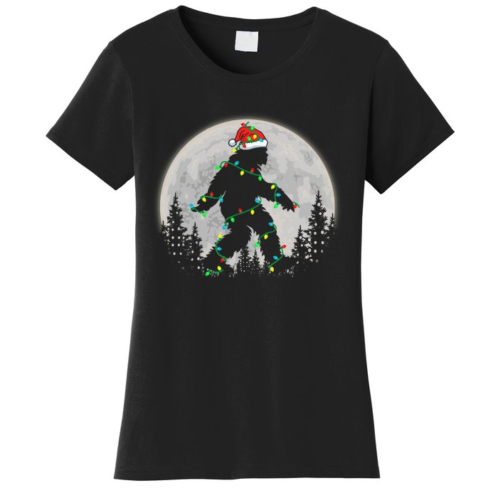 Bigfoot Santa Christmas Tree Lights Funny Xmas Sasquatch Women's T-Shirt