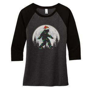 Bigfoot Santa Christmas Tree Lights Funny Xmas Sasquatch Women's Tri-Blend 3/4-Sleeve Raglan Shirt