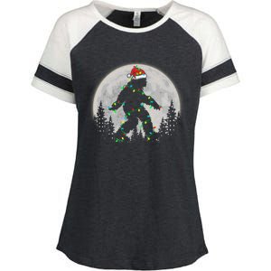 Bigfoot Santa Christmas Tree Lights Funny Xmas Sasquatch Enza Ladies Jersey Colorblock Tee