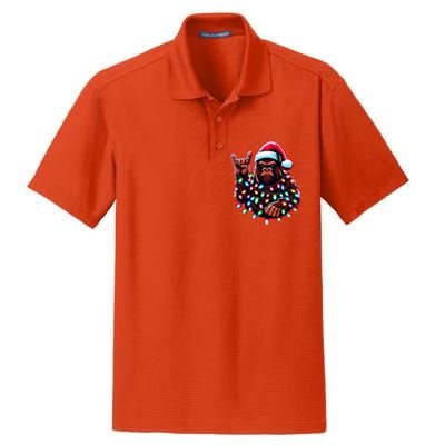 Bigfoot Santa Christmas Lights Funny Xmas Sasquatch Rock On Dry Zone Grid Polo