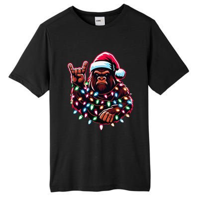 Bigfoot Santa Christmas Lights Funny Xmas Sasquatch Rock On Tall Fusion ChromaSoft Performance T-Shirt