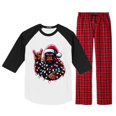 Bigfoot Santa Christmas Lights Funny Xmas Sasquatch Rock On Raglan Sleeve Pajama Set