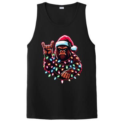 Bigfoot Santa Christmas Lights Funny Xmas Sasquatch Rock On PosiCharge Competitor Tank