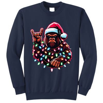 Bigfoot Santa Christmas Lights Funny Xmas Sasquatch Rock On Sweatshirt