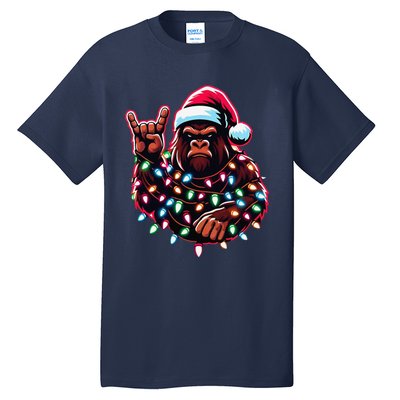 Bigfoot Santa Christmas Lights Funny Xmas Sasquatch Rock On Tall T-Shirt