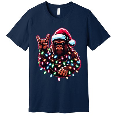 Bigfoot Santa Christmas Lights Funny Xmas Sasquatch Rock On Premium T-Shirt