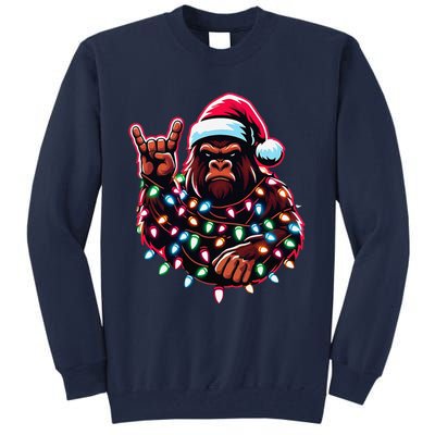 Bigfoot Santa Christmas Lights Funny Xmas Sasquatch Rock On Tall Sweatshirt