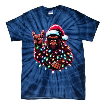 Bigfoot Santa Christmas Lights Funny Xmas Sasquatch Rock On Tie-Dye T-Shirt