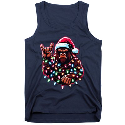 Bigfoot Santa Christmas Lights Funny Xmas Sasquatch Rock On Tank Top