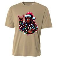 Bigfoot Santa Christmas Lights Funny Xmas Sasquatch Rock On Cooling Performance Crew T-Shirt