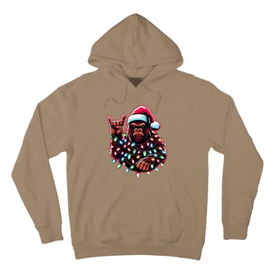 Bigfoot Santa Christmas Lights Funny Xmas Sasquatch Rock On Hoodie