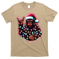 Bigfoot Santa Christmas Lights Funny Xmas Sasquatch Rock On T-Shirt