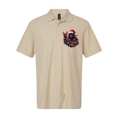 Bigfoot Santa Christmas Lights Funny Xmas Sasquatch Rock On Softstyle Adult Sport Polo