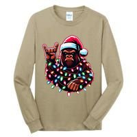 Bigfoot Santa Christmas Lights Funny Xmas Sasquatch Rock On Tall Long Sleeve T-Shirt