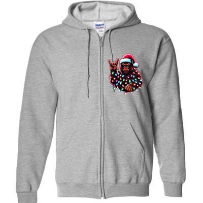 Bigfoot Santa Christmas Lights Funny Xmas Sasquatch Rock On Full Zip Hoodie