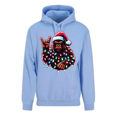 Bigfoot Santa Christmas Lights Funny Xmas Sasquatch Rock On Unisex Surf Hoodie