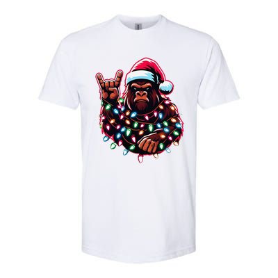 Bigfoot Santa Christmas Lights Funny Xmas Sasquatch Rock On Softstyle CVC T-Shirt