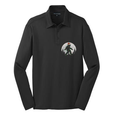 Bigfoot Santa Christmas Tree Lights Xmas Sasquatch Silk Touch Performance Long Sleeve Polo