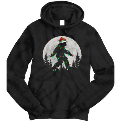 Bigfoot Santa Christmas Tree Lights Xmas Sasquatch Tie Dye Hoodie