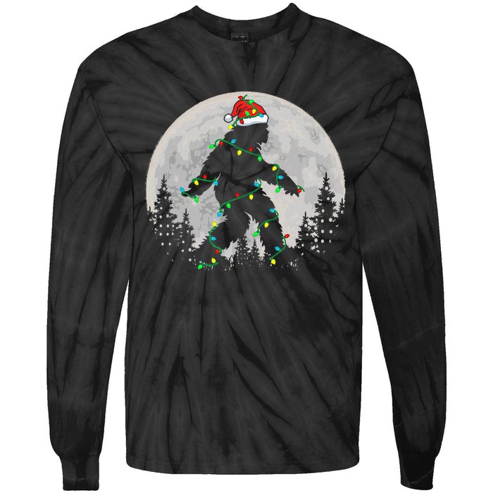 Bigfoot Santa Christmas Tree Lights Xmas Sasquatch Tie-Dye Long Sleeve Shirt