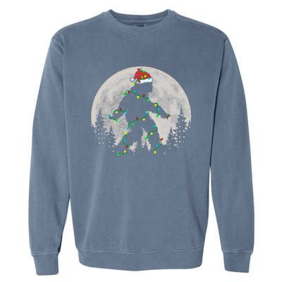 Bigfoot Santa Christmas Tree Lights Xmas Sasquatch Garment-Dyed Sweatshirt