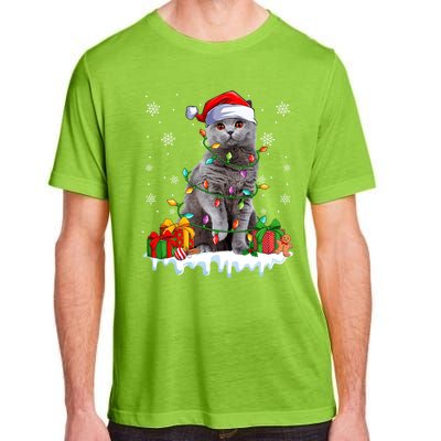 British Shorthair Cat Xmas Light Christmas Kitten Lover Funny Gift Adult ChromaSoft Performance T-Shirt