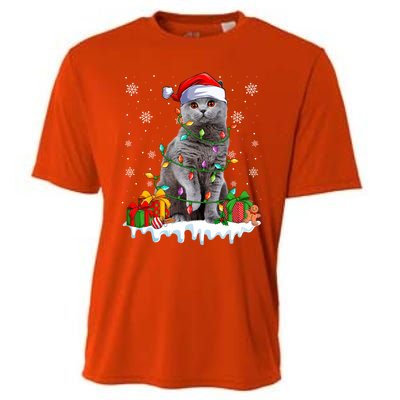 British Shorthair Cat Xmas Light Christmas Kitten Lover Funny Gift Cooling Performance Crew T-Shirt