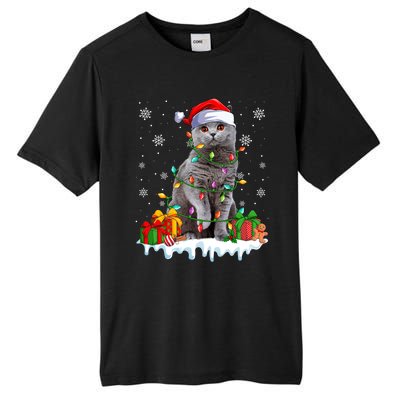 British Shorthair Cat Xmas Light Christmas Kitten Lover Funny Gift Tall Fusion ChromaSoft Performance T-Shirt