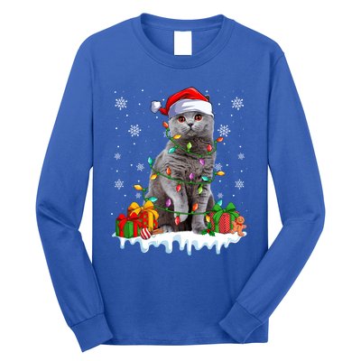 British Shorthair Cat Xmas Light Christmas Kitten Lover Funny Gift Long Sleeve Shirt