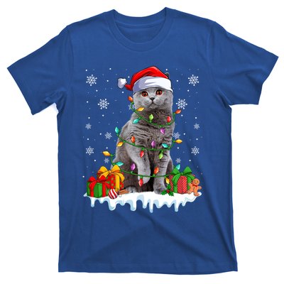 British Shorthair Cat Xmas Light Christmas Kitten Lover Funny Gift T-Shirt