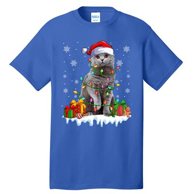 British Shorthair Cat Xmas Light Christmas Kitten Lover Funny Gift Tall T-Shirt