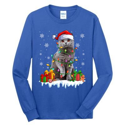 British Shorthair Cat Xmas Light Christmas Kitten Lover Funny Gift Tall Long Sleeve T-Shirt