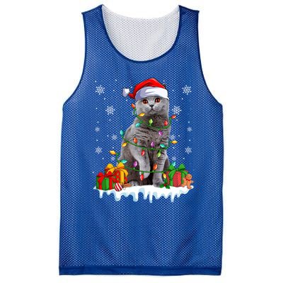 British Shorthair Cat Xmas Light Christmas Kitten Lover Funny Gift Mesh Reversible Basketball Jersey Tank