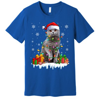 British Shorthair Cat Xmas Light Christmas Kitten Lover Funny Gift Premium T-Shirt