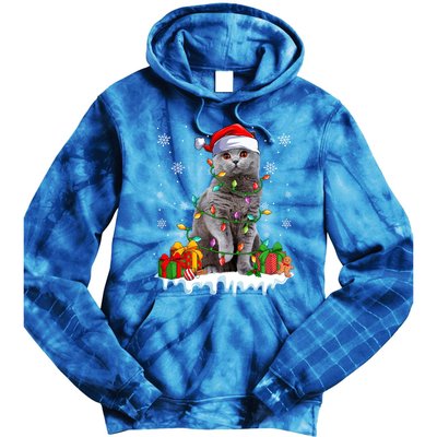 British Shorthair Cat Xmas Light Christmas Kitten Lover Funny Gift Tie Dye Hoodie