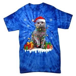 British Shorthair Cat Xmas Light Christmas Kitten Lover Funny Gift Tie-Dye T-Shirt