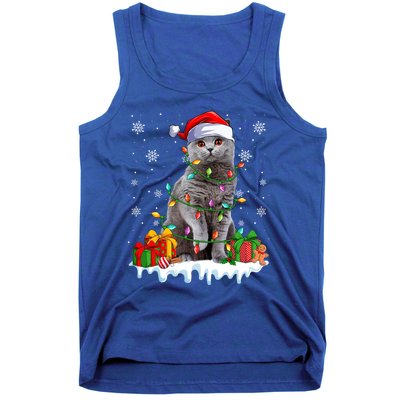 British Shorthair Cat Xmas Light Christmas Kitten Lover Funny Gift Tank Top