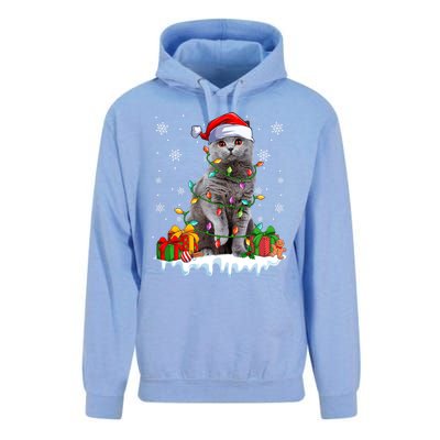 British Shorthair Cat Xmas Light Christmas Kitten Lover Funny Gift Unisex Surf Hoodie