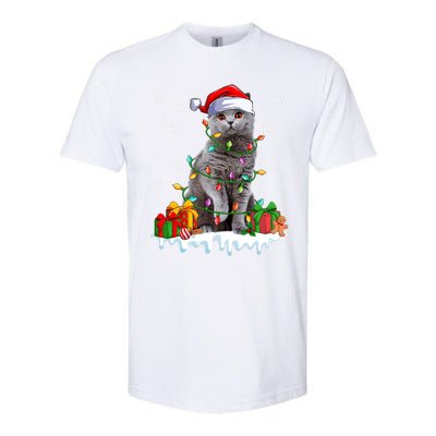 British Shorthair Cat Xmas Light Christmas Kitten Lover Funny Gift Softstyle CVC T-Shirt