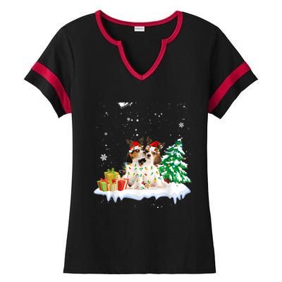 Beagle Santa Christmas Tree Light Pajama Dog Xmas Gift Ladies Halftime Notch Neck Tee