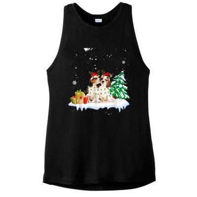 Beagle Santa Christmas Tree Light Pajama Dog Xmas Gift Ladies PosiCharge Tri-Blend Wicking Tank