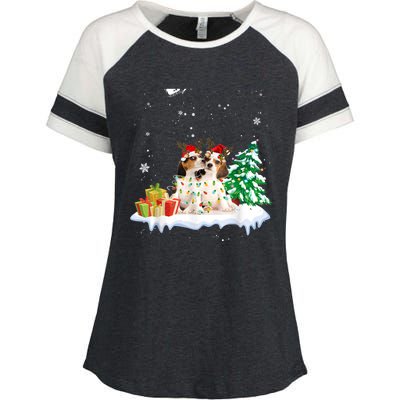 Beagle Santa Christmas Tree Light Pajama Dog Xmas Gift Enza Ladies Jersey Colorblock Tee